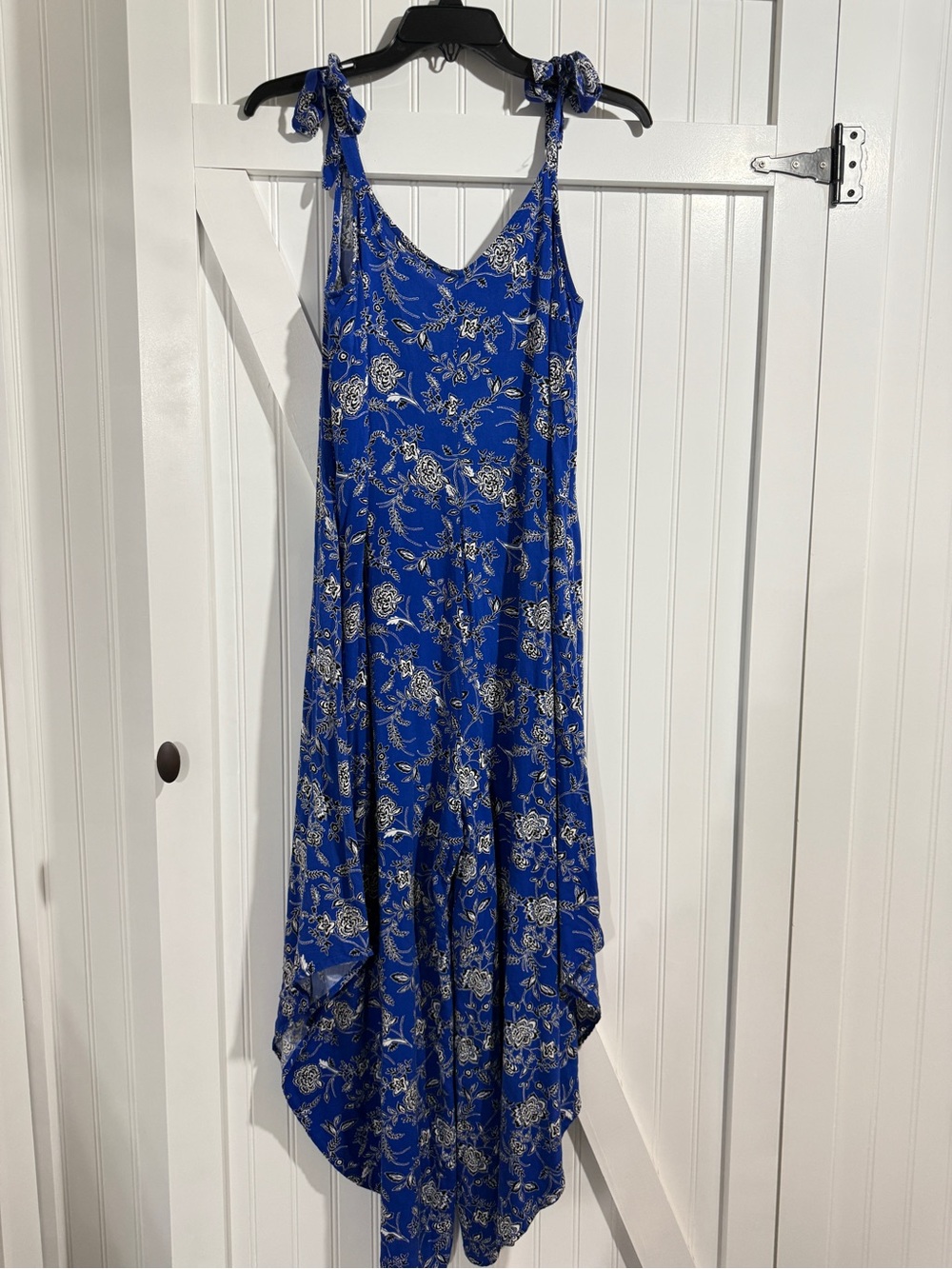Tie-Shoulder Royal Blue Floral Jumpsuit
